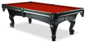 Amboise Black Oak 8 foot pool table with red billiard felt