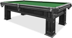 Frontenac Black 8 foot pool table with green billiard felt cloth