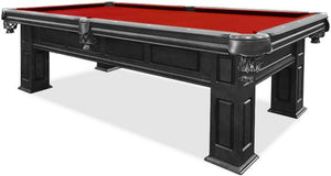 Frontenac Black 8 foot pool table with red billiard felt cloth