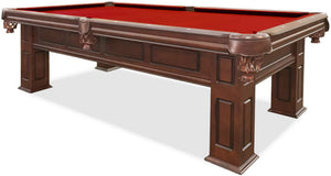 Frontenac Walnut 8 foot pool table with red billiard felt cloth