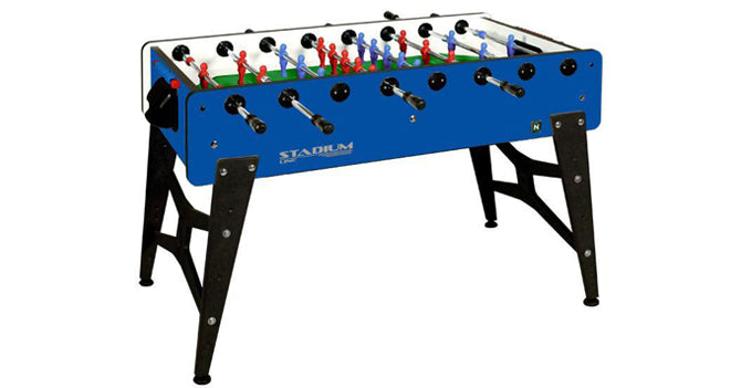 Blue foosball soccer table