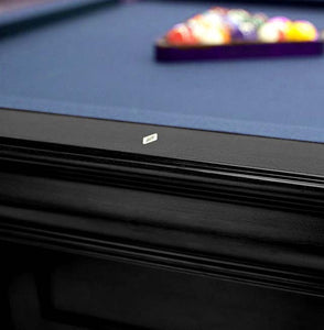 Frontenac Black 8 foot pool table at angled top view play surface