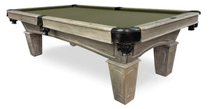 Pioneer Barnwood 8 foot pool table with olive green billiard cloth