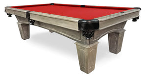 Pioneer Barnwood 8 foot pool table with red billiard cloth