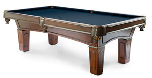 Ascot Walnut finish 8 foot Pool Table with navy blue billiard felt