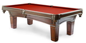 Ascot Walnut finish 8 foot Pool Table with red billiard felt
