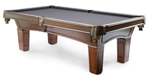 Ascot Walnut finish 8 foot Pool Table with steel grey billiard felt