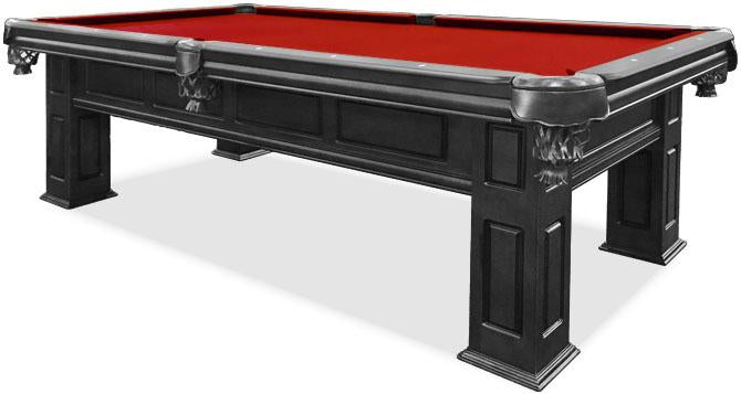 Frontenac Black 8 foot pool table with red billiard felt cloth