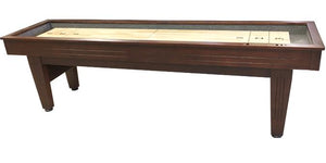 9 foot Walnut finish Majestic Shuffleboard game table • side top view
