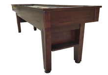 Load image into Gallery viewer, 9 foot Walnut finish Majestic Shuffleboard game table • end view