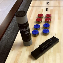 Load image into Gallery viewer, 9 foot Walnut finish Majestic Shuffleboard game table • accessories view