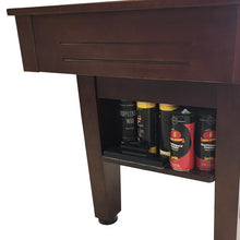 Load image into Gallery viewer, 9 foot Walnut finish Majestic Shuffleboard game table • accessories storage view