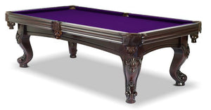 Majestic Mahogany 8 foot pool table with purple billiard felt